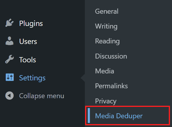 Media Deduper Settings Menu