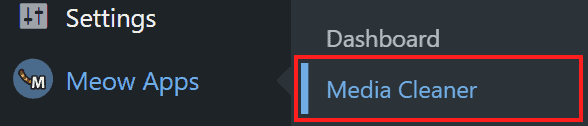Meow Apps Cleaner WordPress Menu