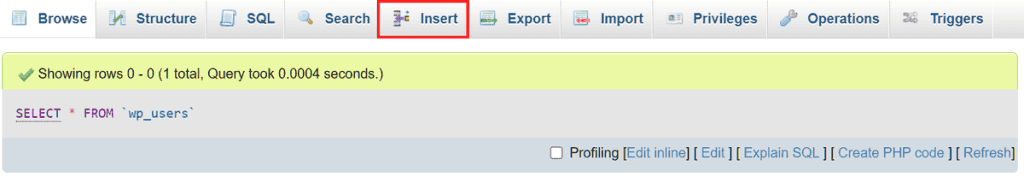 Phpmyadmin Insert Table Menu