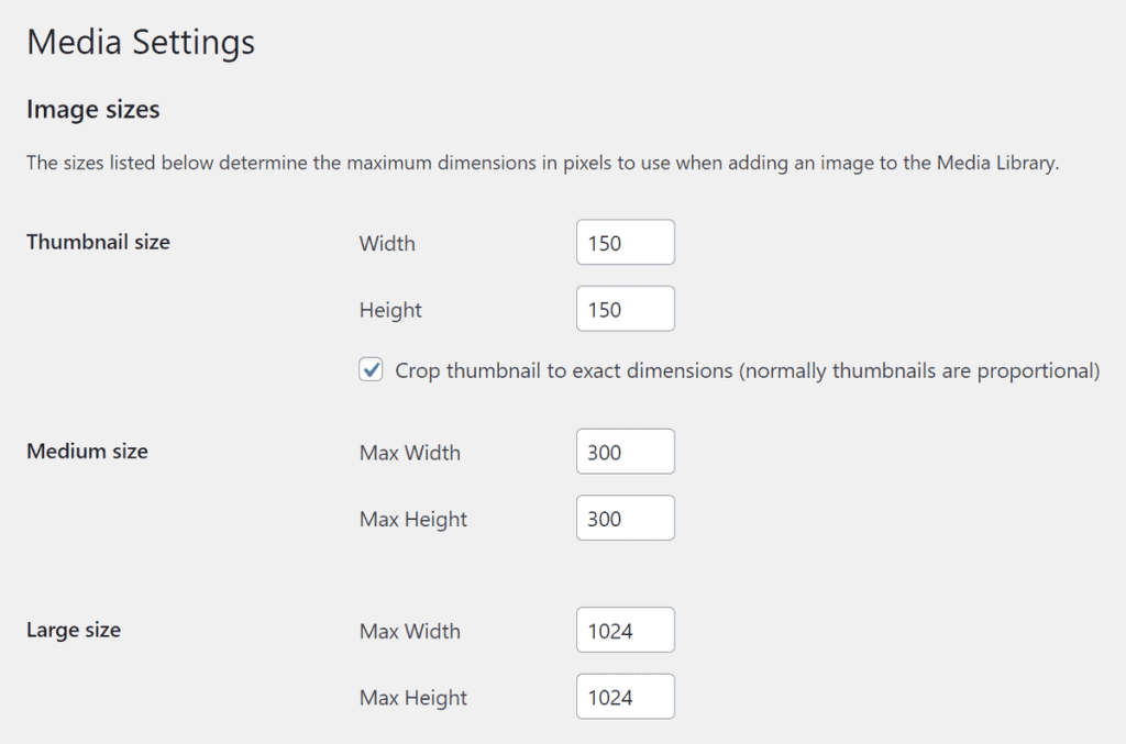 Wordpress Default Media Settings