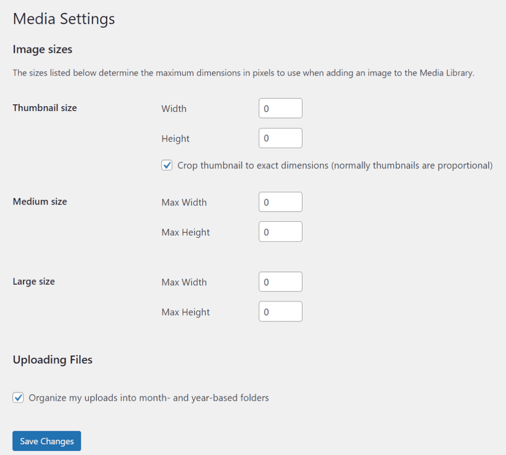 Wordpress Edit Media Settings Menu