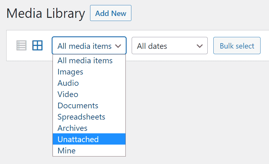 Wordpress Media Library Unattached Unused Images