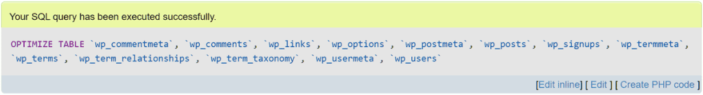 Wordpress Phpmyadmin Optimized Tables