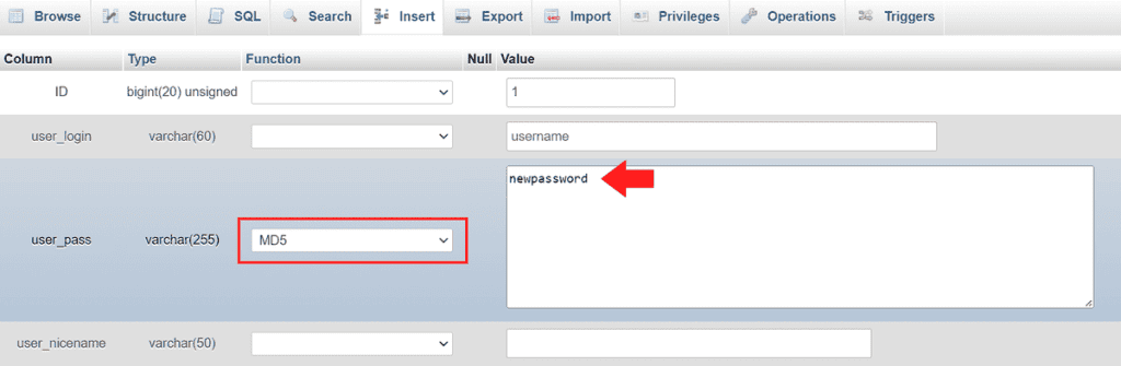 Wordpress Phpmyadmin Set New User Password