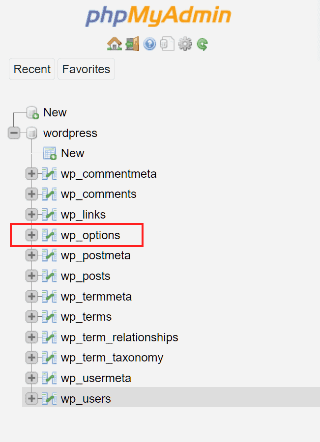 Wordpress Phpmyadmin Wp Options Table