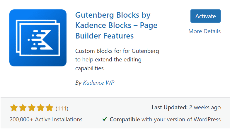 Activate Gutenberg Kadence Blocks