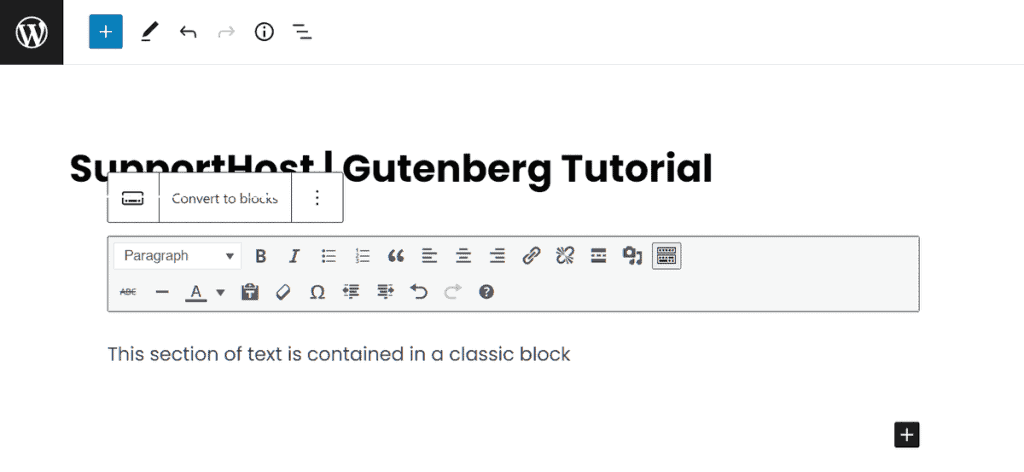 Classic WordPress Editor Block