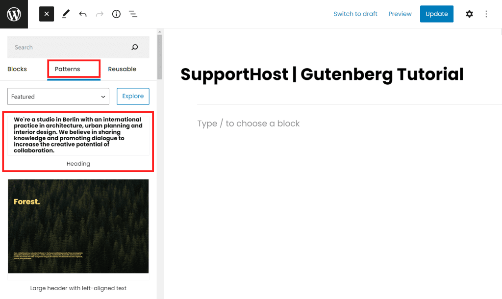Gutenberg Add Patterns
