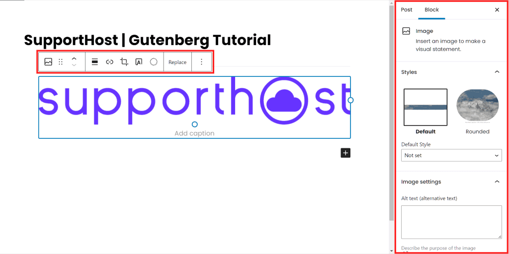Gutenberg Image Block Settings