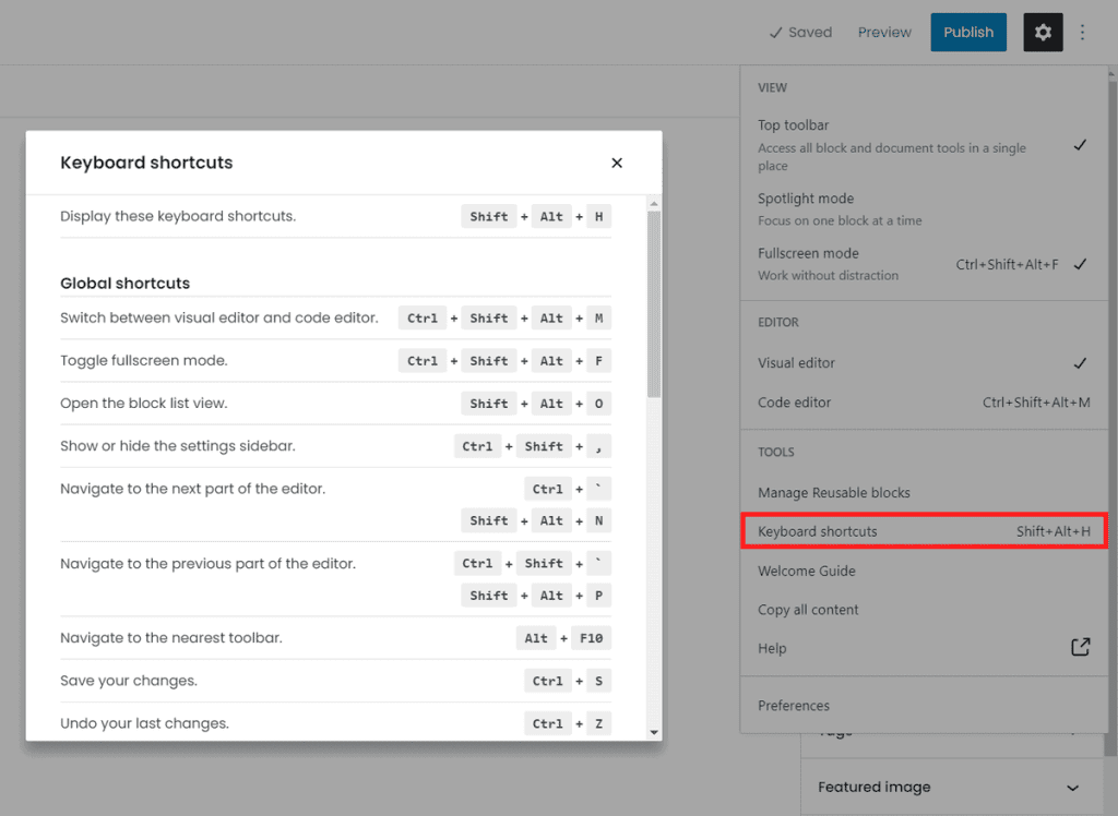 Gutenberg Keyboard Shortcuts