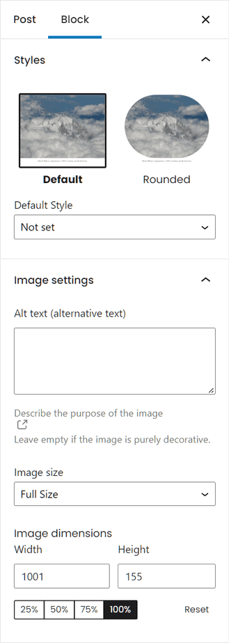 Image Block Settings