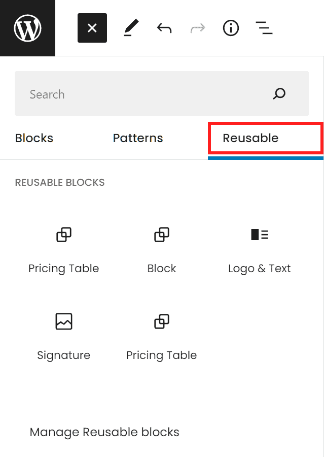 Insert Gutenberg Reusable Block