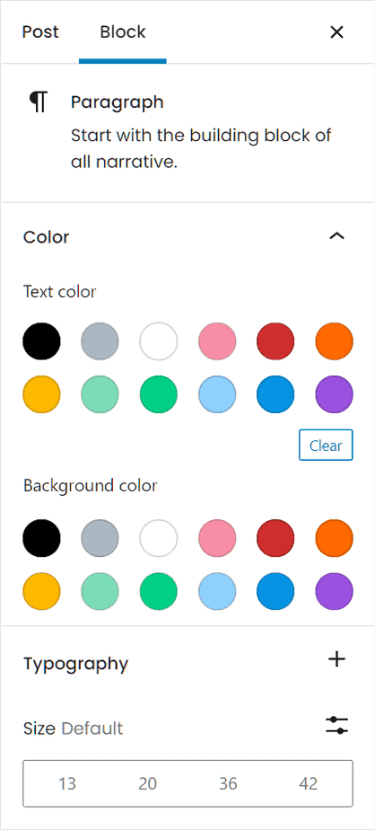 Paragraph Block Settings