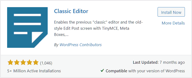 Wordpress Classic Editor Plugin