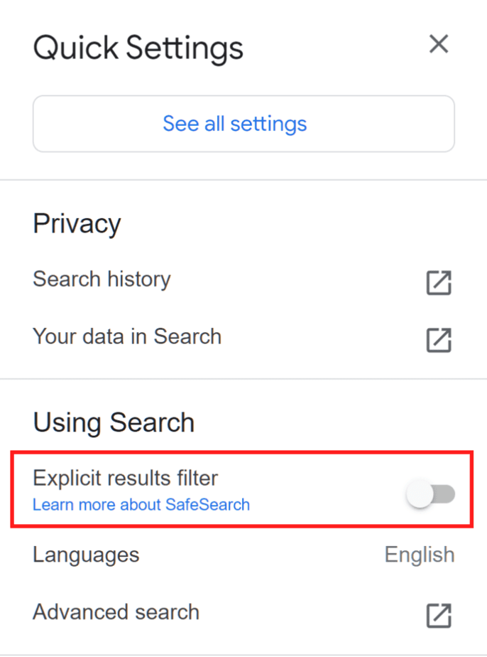 Disable Explicit Result Filter
