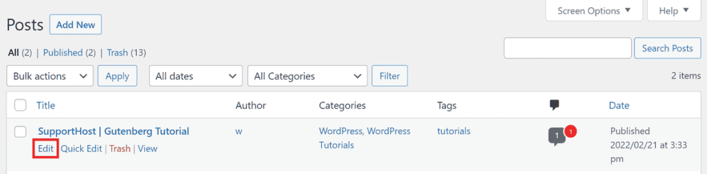 Edit WordPress Post