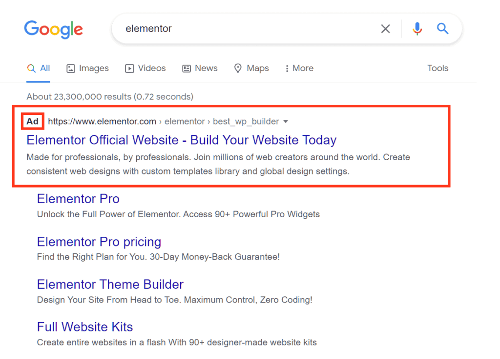 Google Sponsored Results