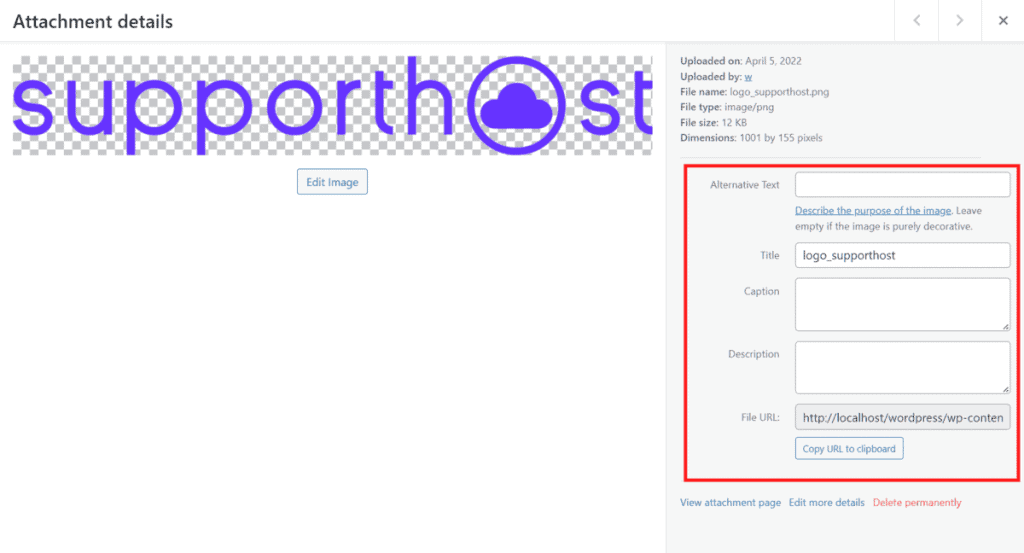 Image Attributes Attachment Details