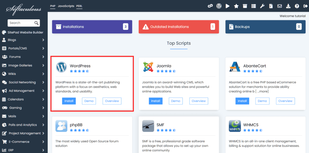 Install WordPress With Softaculous