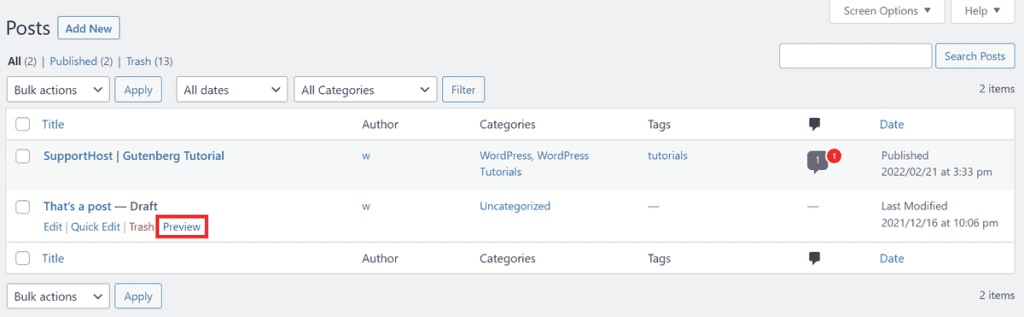 Preview WordPress Post