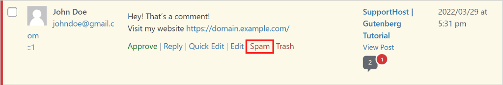 Qordpress Tutorial Mark Comments As Spam