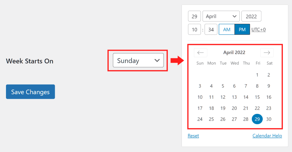Wordpress Calendar Settings
