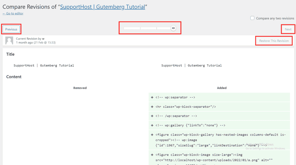 Wordpress Compare Post Revisions