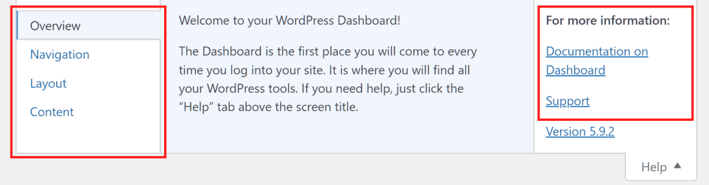 Wordpress Dashboard Help