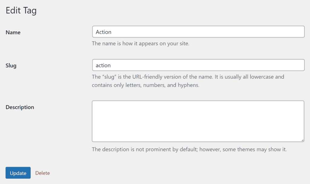 Wordpress Edit Tag Settings