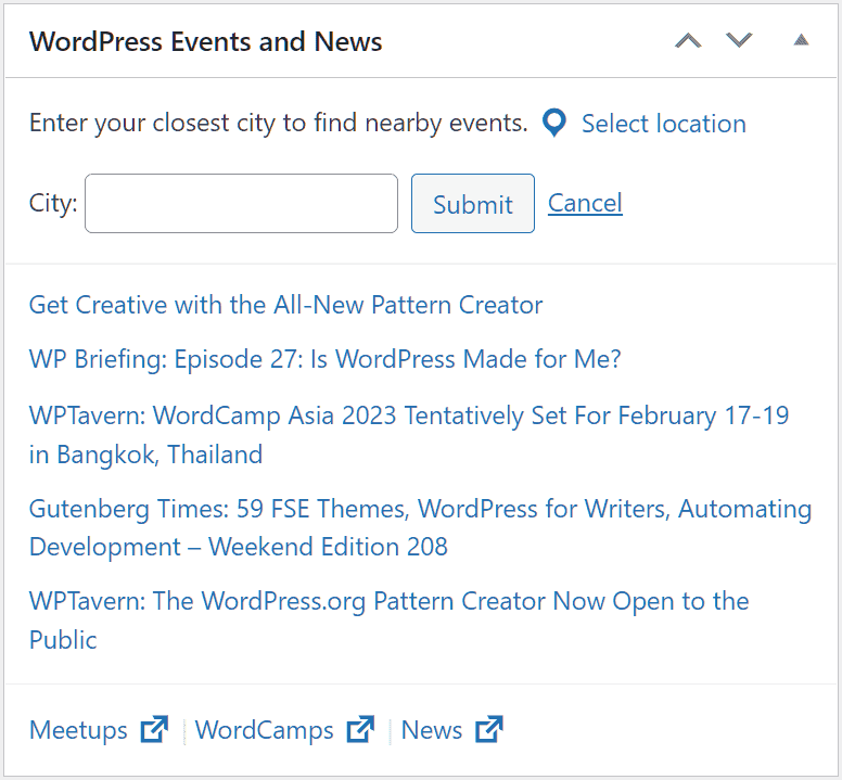 Wordpress Events And News Widget