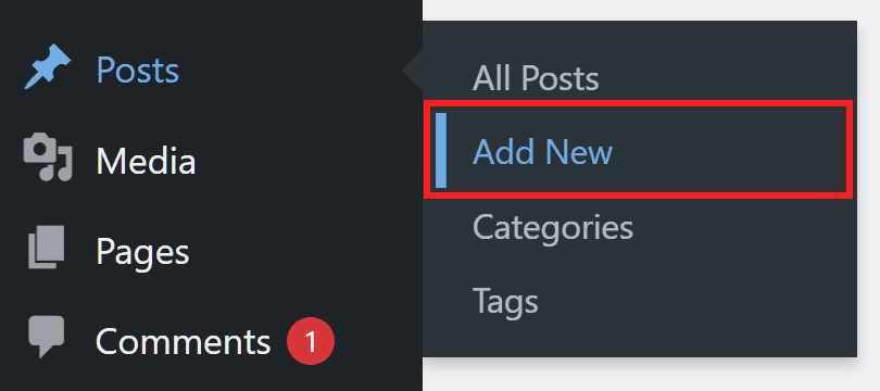 Wordpress Menu Add New Posts