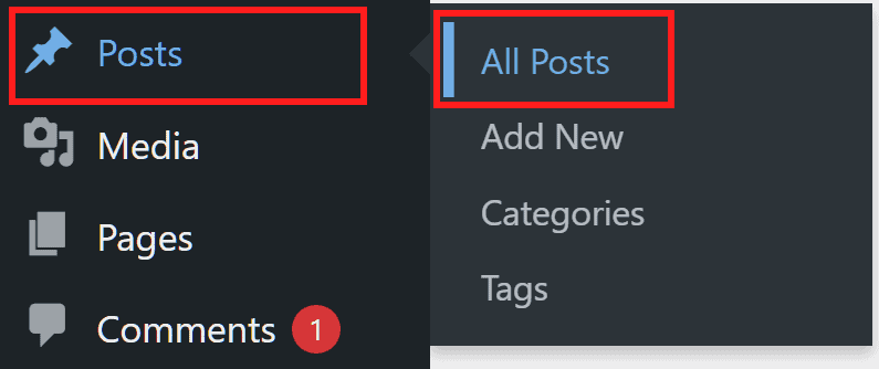 Wordpress Menu All Posts