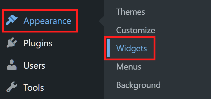Wordpress Menu Apperance Widgets