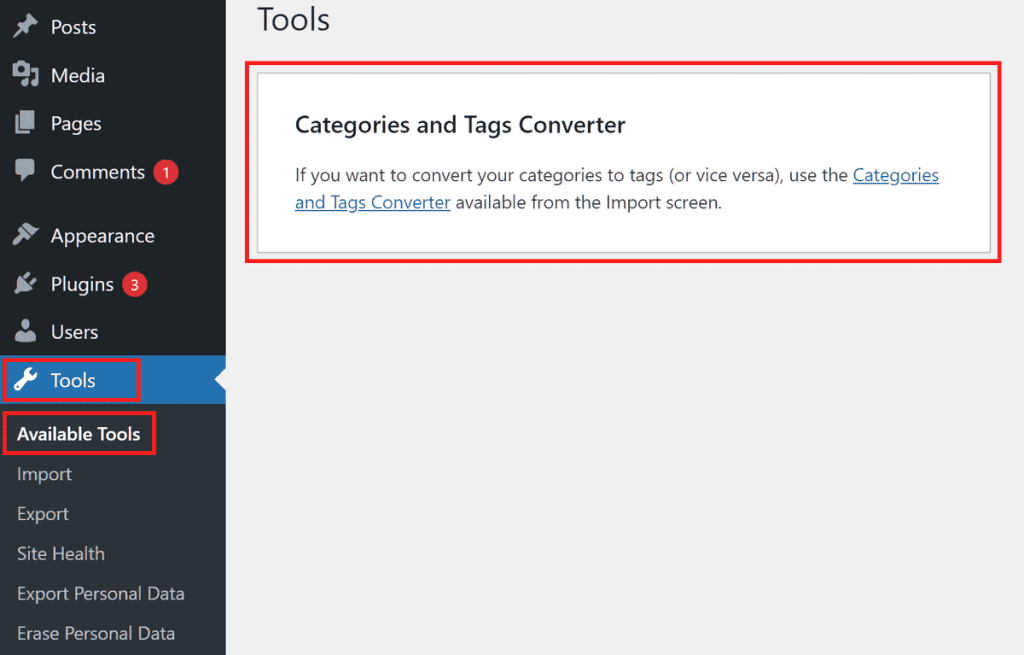 Wordpress Menu Available Tools