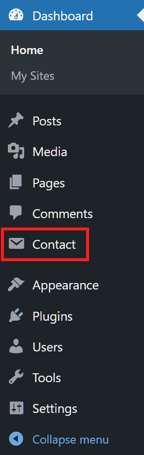 Wordpress Menu Contact