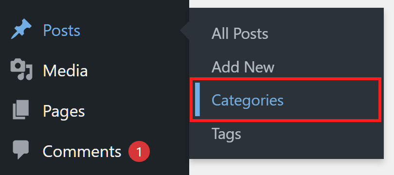 Wordpress Menu Post Categories