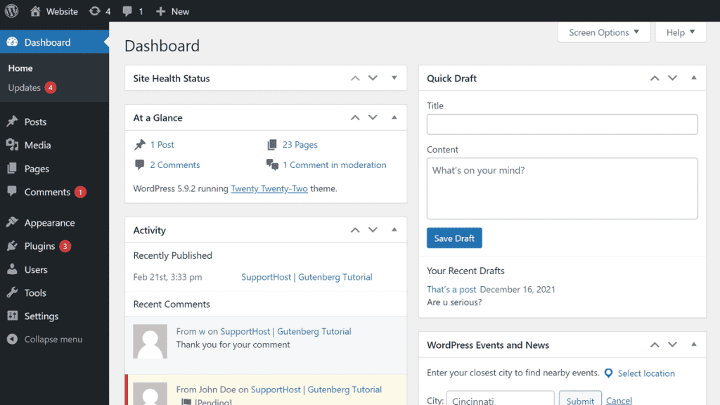 Wordpress Multisite Admin Dashboard