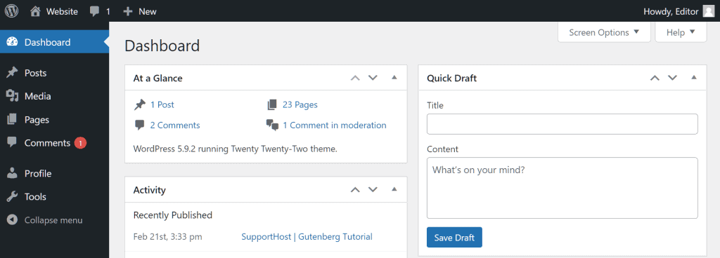 Wordpress Multisite Editor Dashboard