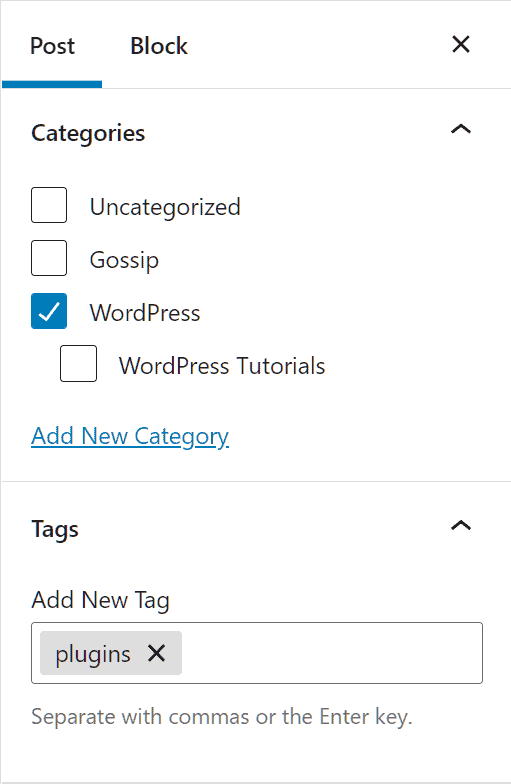 Wordpress Post Categories And Tags Settings