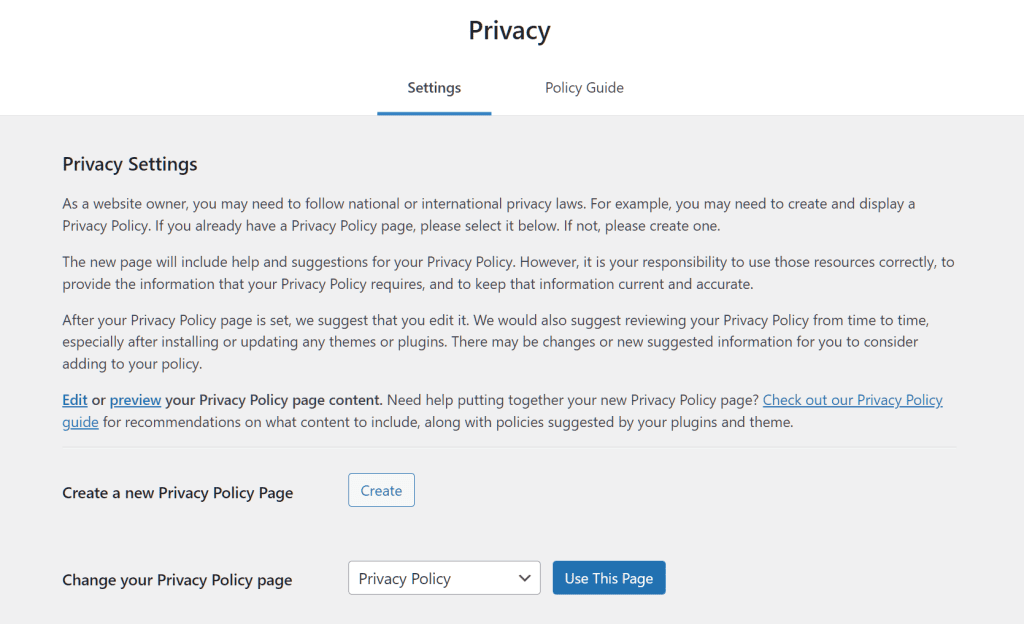 Wordpress Privacy Settings