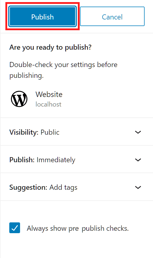 Wordpress Publish Post