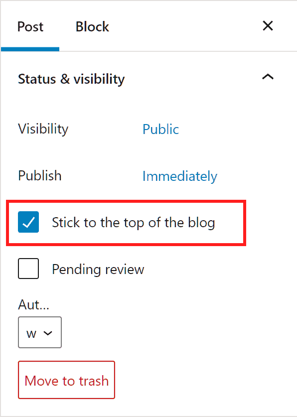 Wordpress Stick To The Top Of The Block