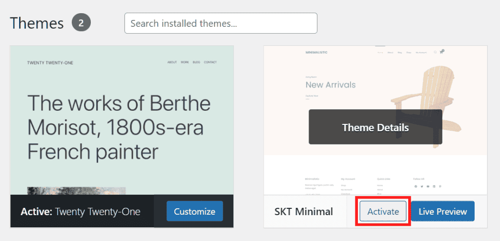 Wordpress Tutorial Activate Theme