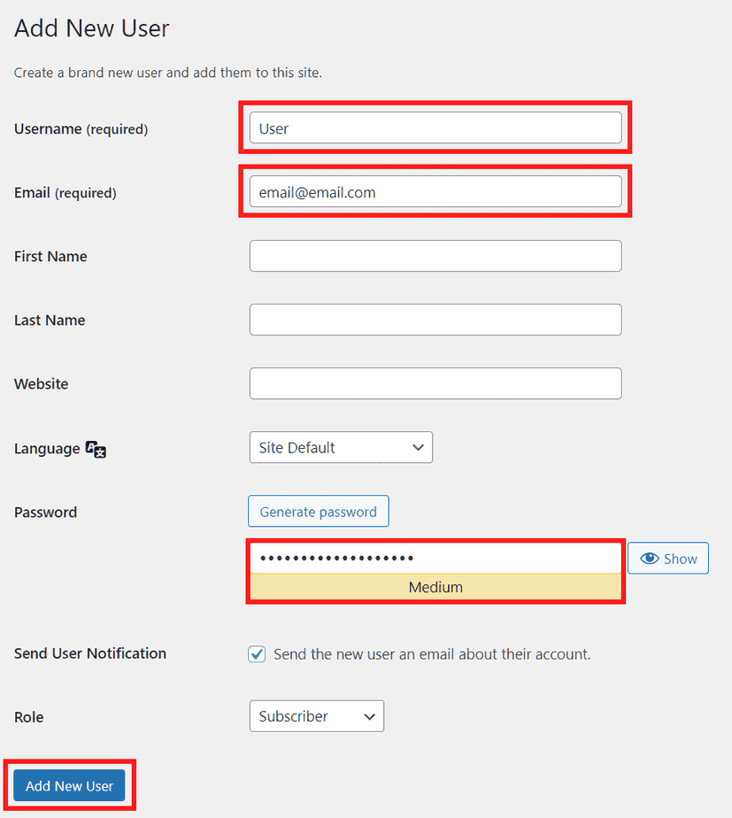 Wordpress Tutorial Add New User Settings