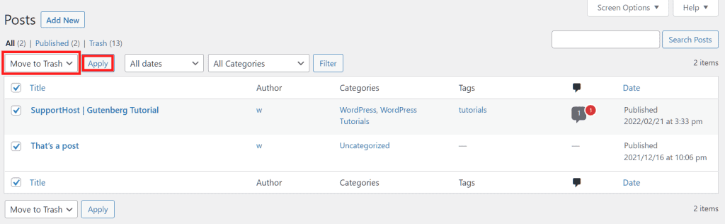 Wordpress Tutorial Bulk Delete