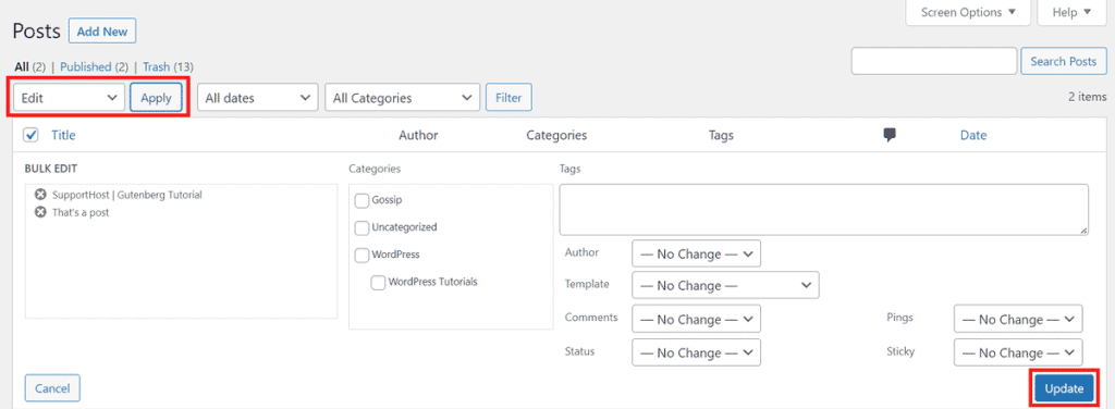 Wordpress Tutorial Bulk Edit