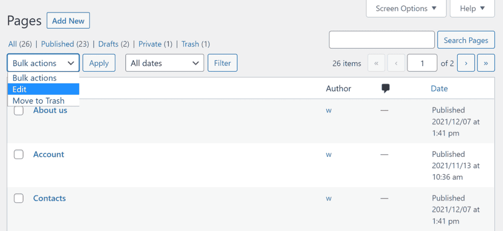 Wordpress Tutorial Bulk Edit Pages