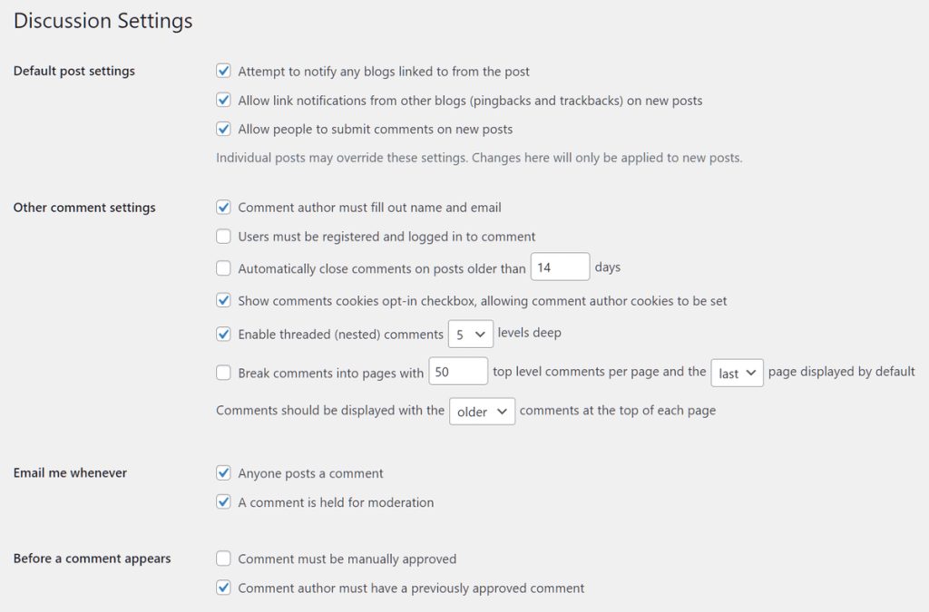 Wordpress Tutorial Discussion Settings