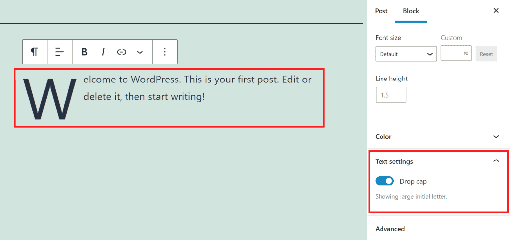 Wordpress Tutorial Drop Cap Settings