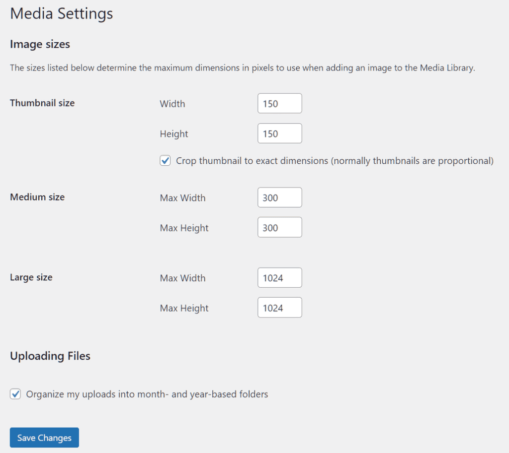 Wordpress Tutorial Media Settings